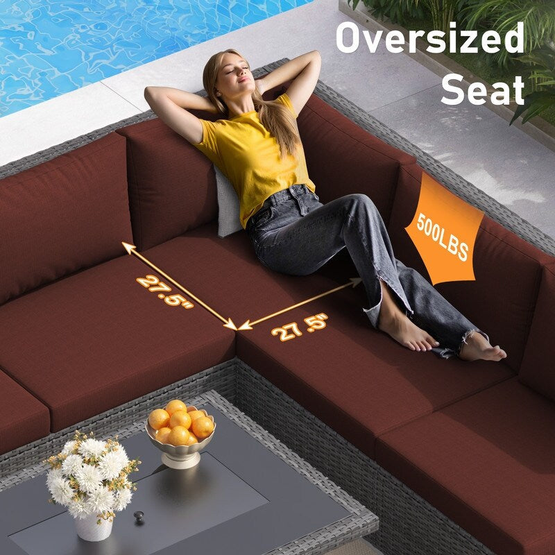 FINCATI 13 Pcs Patio Outdoor Wicker Furniture Sectional Sofa Set with Lounge Chair