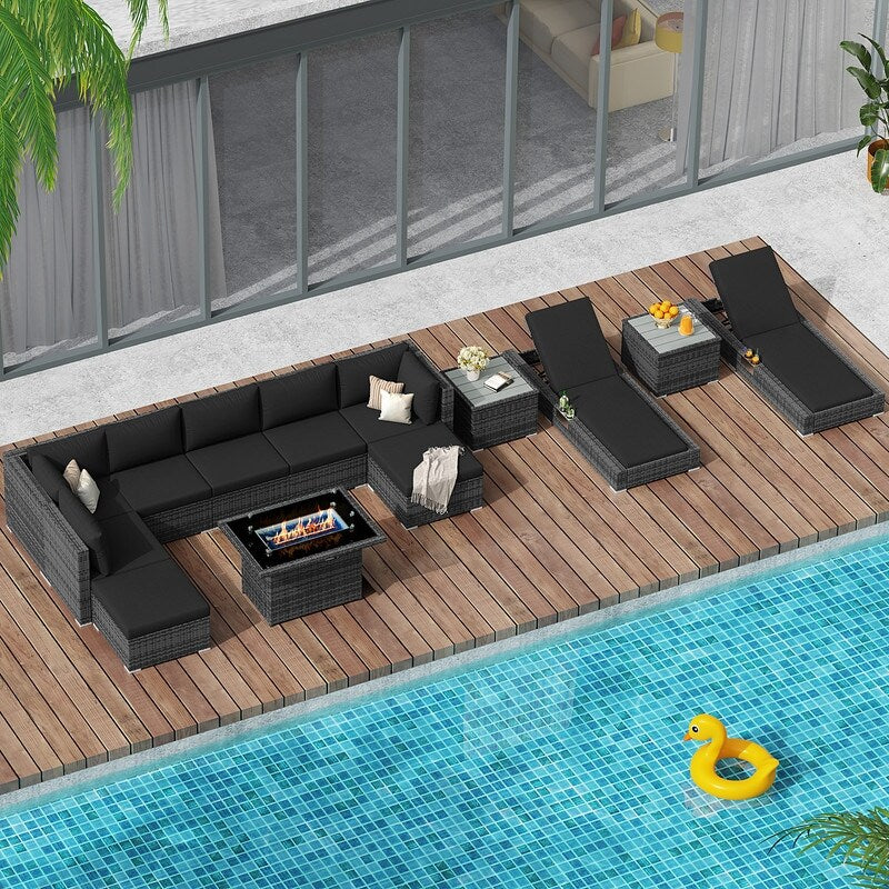 FINCATI 13 Pcs Patio Outdoor Wicker Furniture Sectional Sofa Set with Lounge Chair