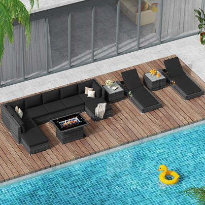 FINCATI 13 Pcs Patio Outdoor Wicker Furniture Sectional Sofa Set with Lounge Chair