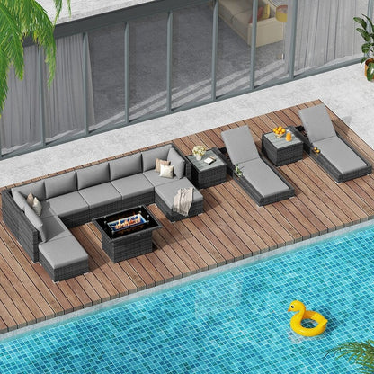 FINCATI 13 Pcs Patio Outdoor Wicker Furniture Sectional Sofa Set with Lounge Chair