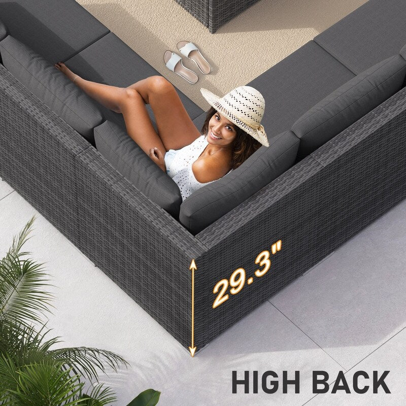 FINCATI 13 Pcs Patio Outdoor Wicker Furniture Sectional Sofa Set with Lounge Chair