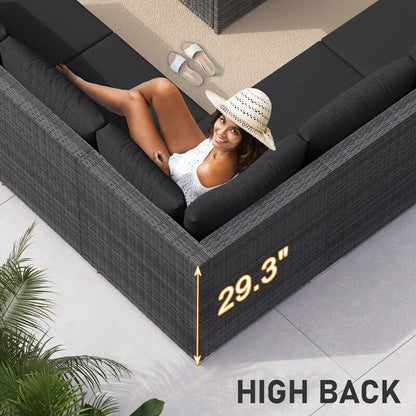 FINCATI 13 Pcs Patio Outdoor Wicker Furniture Sectional Sofa Set with Lounge Chair