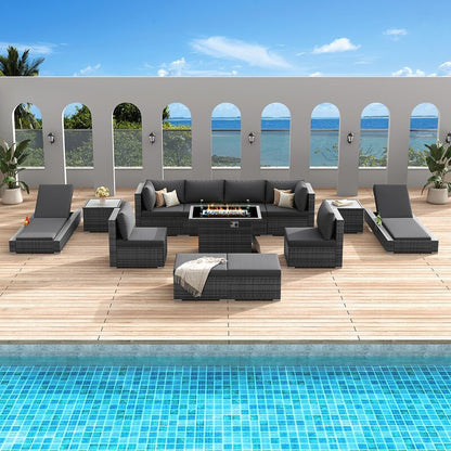 FINCATI 13 Pcs Patio Outdoor Wicker Furniture Sectional Sofa Set with Lounge Chair