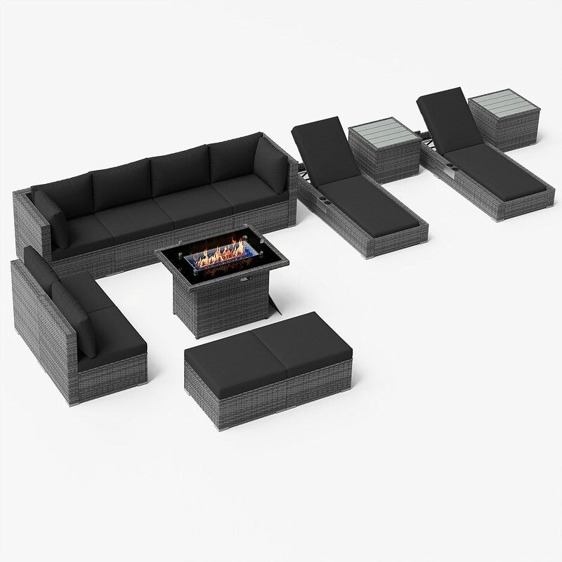 FINCATI 13 Pcs Patio Outdoor Wicker Furniture Sectional Sofa Set with Lounge Chair