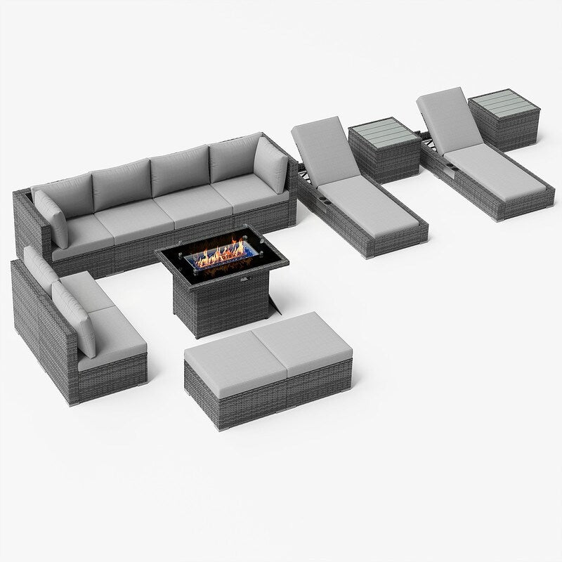 FINCATI 13 Pcs Patio Outdoor Wicker Furniture Sectional Sofa Set with Lounge Chair