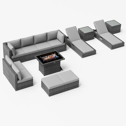FINCATI 13 Pcs Patio Outdoor Wicker Furniture Sectional Sofa Set with Lounge Chair