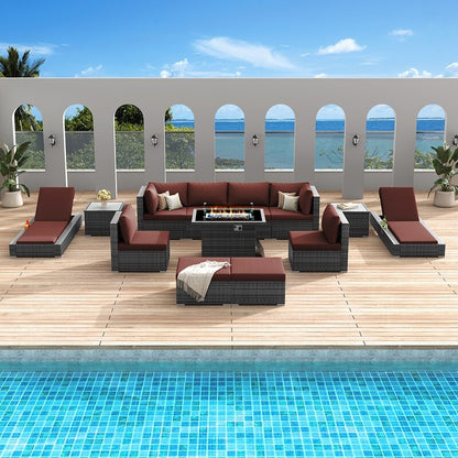 FINCATI 13 Pcs Patio Outdoor Wicker Furniture Sectional Sofa Set with Lounge Chair