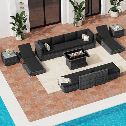 FINCATI 13 Pcs Patio Outdoor Wicker Furniture Sectional Sofa Set with Lounge Chair