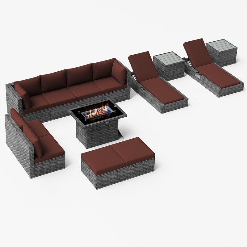 FINCATI 13 Pcs Patio Outdoor Wicker Furniture Sectional Sofa Set with Lounge Chair