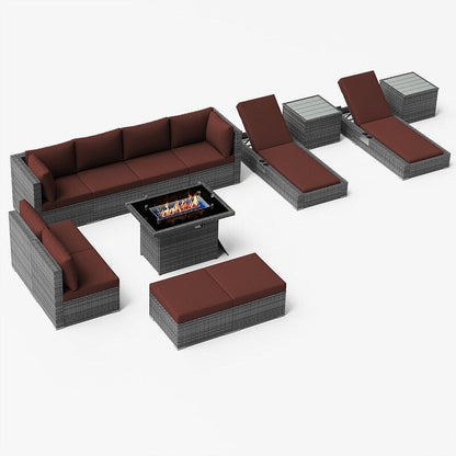 FINCATI 13 Pcs Patio Outdoor Wicker Furniture Sectional Sofa Set with Lounge Chair