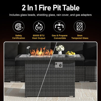 FINCATI 9-piece Extra Large High Back Outdoor Patio Furniture Sectional Conversation Sofa Set with Fire Pit Table