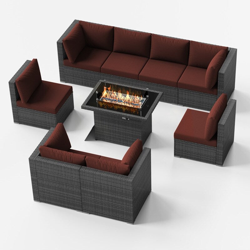 FINCATI 9-piece Extra Large High Back Outdoor Patio Furniture Sectional Conversation Sofa Set with Fire Pit Table