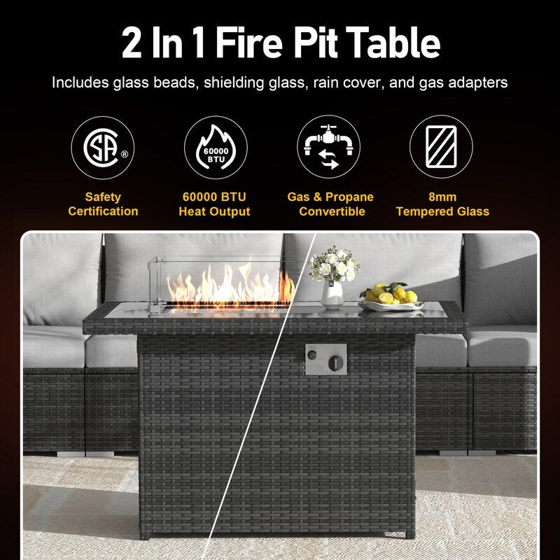 FINCATI 9-piece Extra Large High Back Outdoor Patio Furniture Sectional Conversation Sofa Set with Fire Pit Table