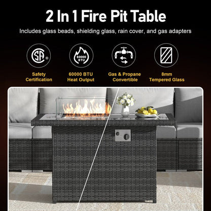 FINCATI 9-piece Extra Large High Back Outdoor Patio Furniture Sectional Conversation Sofa Set with Fire Pit Table