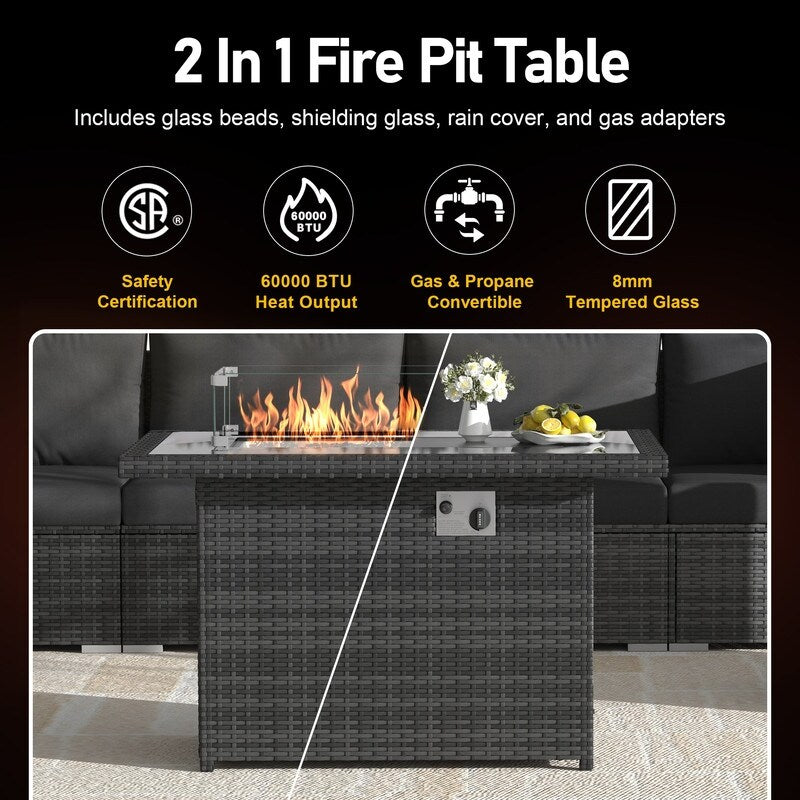 FINCATI 9-piece Extra Large High Back Outdoor Patio Furniture Sectional Conversation Sofa Set with Fire Pit Table