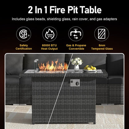 FINCATI 9-piece Extra Large High Back Outdoor Patio Furniture Sectional Conversation Sofa Set with Fire Pit Table
