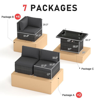 FINCATI 9-piece Extra Large High Back Outdoor Patio Furniture Sectional Conversation Sofa Set with Fire Pit Table