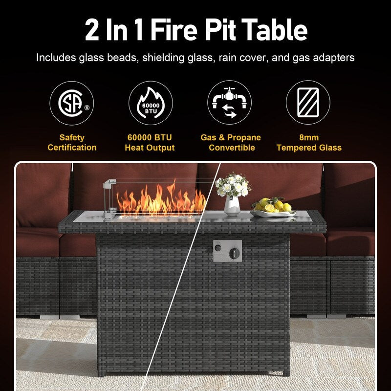 FINCATI 9-piece Extra Large High Back Outdoor Patio Furniture Sectional Conversation Sofa Set with Fire Pit Table