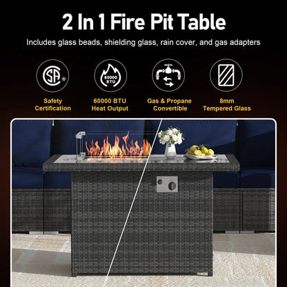 FINCATI 9-piece Extra Large High Back Outdoor Patio Furniture Sectional Conversation Sofa Set with Fire Pit Table