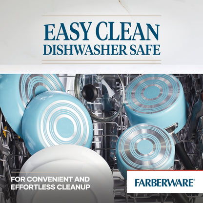 Farberware Easy Clean Aluminum Nonstick Cookware Pots and Pans Set, 15-Piece, Aqua