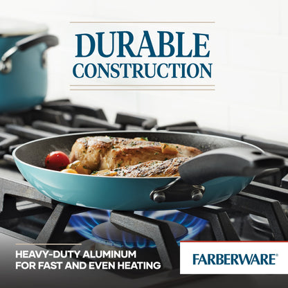 Farberware Easy Clean Aluminum Nonstick Cookware Pots and Pans Set, 15-Piece, Aqua