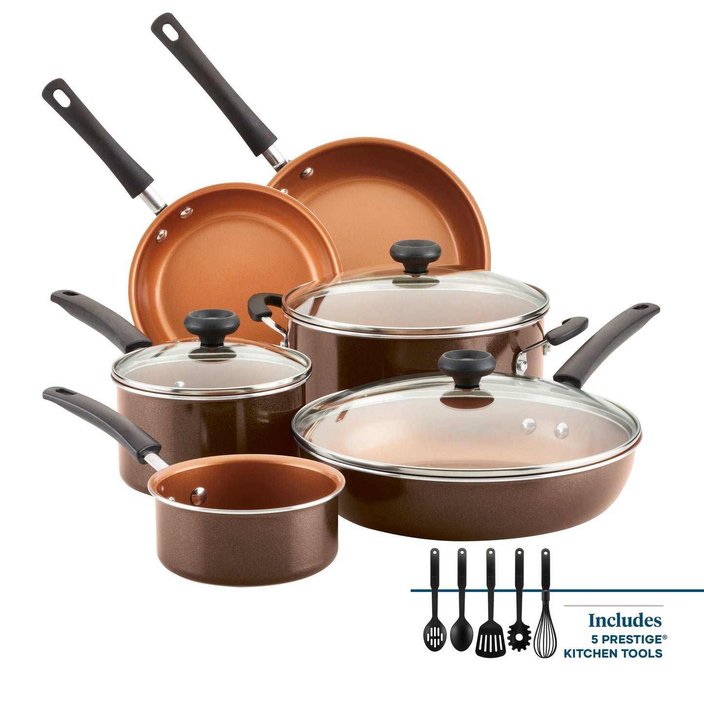 Farberware Easy Clean Pro Ceramic Nonstick Cookware Pots and Pans Set, 14-Piece, Brown