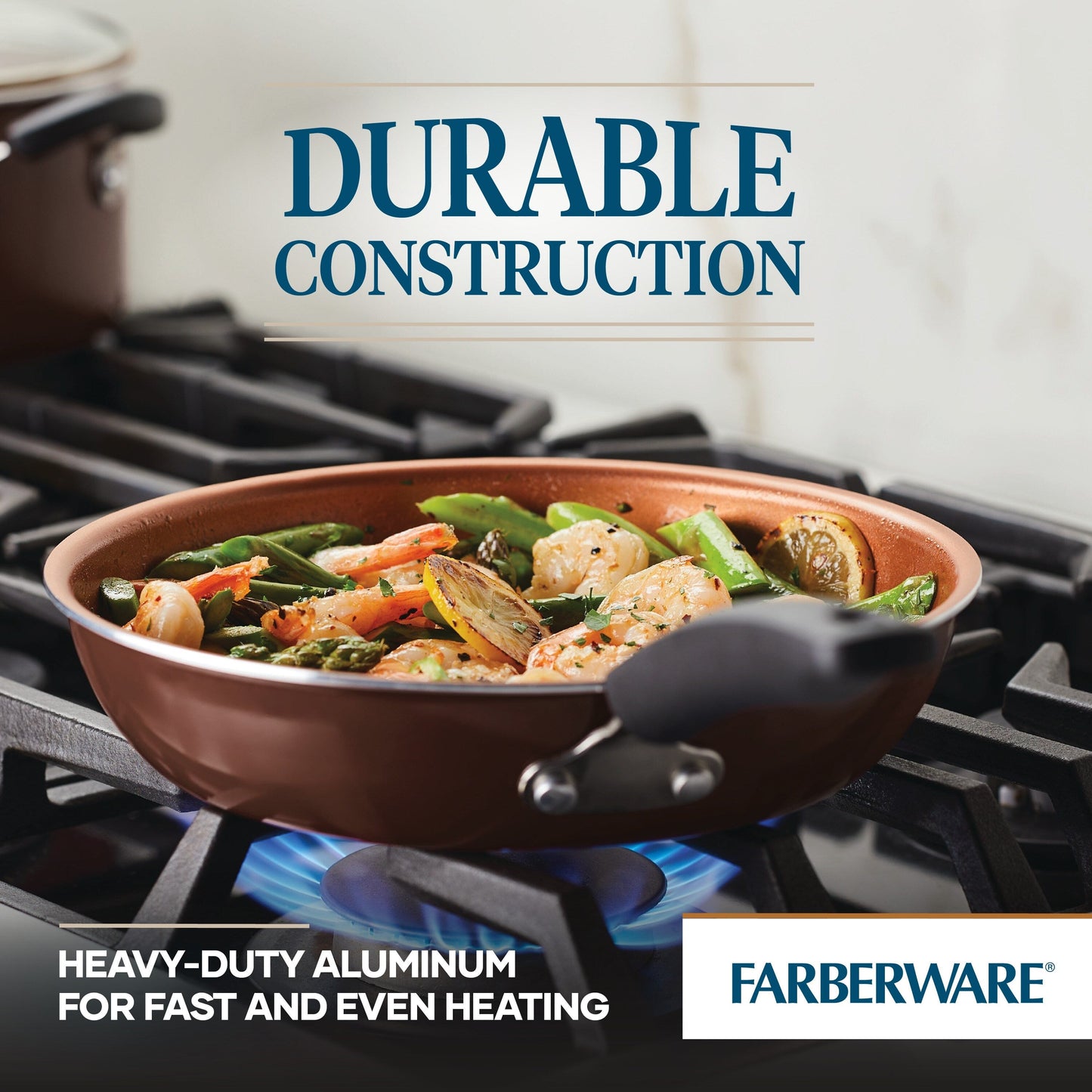 Farberware Easy Clean Pro Ceramic Nonstick Cookware Pots and Pans Set, 14-Piece, Brown