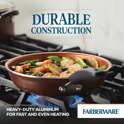 Farberware Easy Clean Pro Ceramic Nonstick Cookware Pots and Pans Set, 14-Piece, Brown