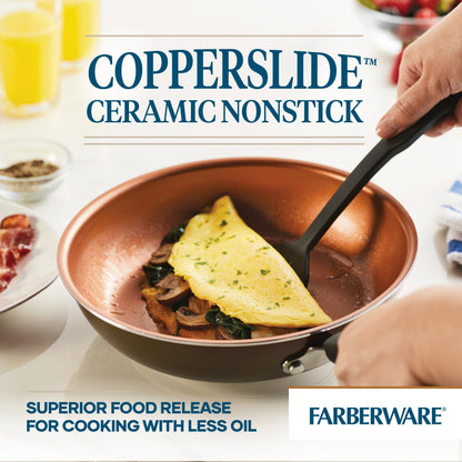 Farberware Easy Clean Pro Ceramic Nonstick Cookware Pots and Pans Set, 14-Piece, Brown