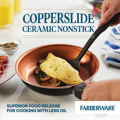 Farberware Glide Copper Ceramic Nonstick Egg Poacher with Lid, 8-Inch, Black