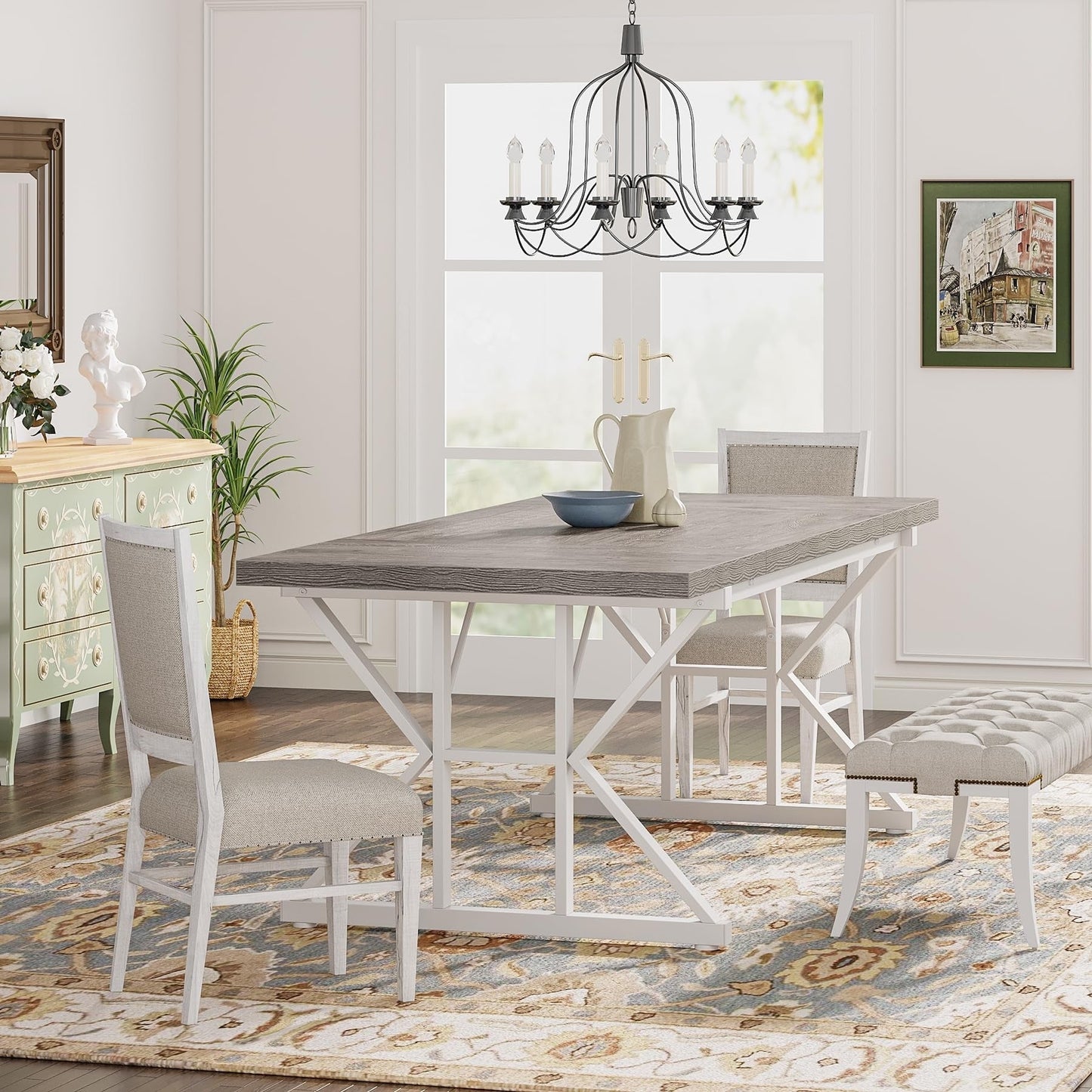 Farmhouse Dining Table for 6 People, 70.8-Inch Rectangular Wood Kitchen Table