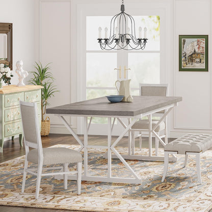Farmhouse Dining Table for 6 People, 70.8-Inch Rectangular Wood Kitchen Table
