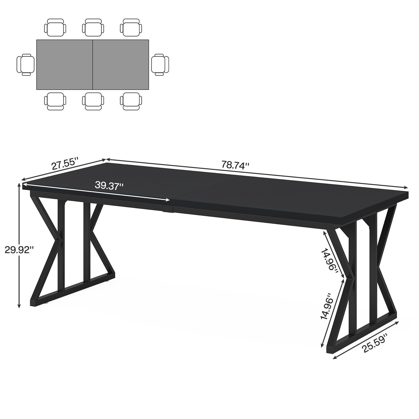Farmhouse Dining Table for 6 People, 70.8-Inch Rectangular Wood Kitchen Table