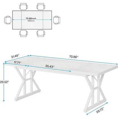 Farmhouse Dining Table for 6 People, 70.8-Inch Rectangular Wood Kitchen Table