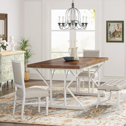 Farmhouse Dining Table for 6 People, 70.8-Inch Rectangular Wood Kitchen Table