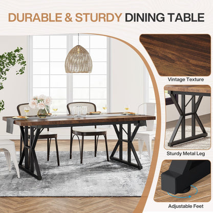 Farmhouse Dining Table for 6 People, 70.8-Inch Rectangular Wood Kitchen Table