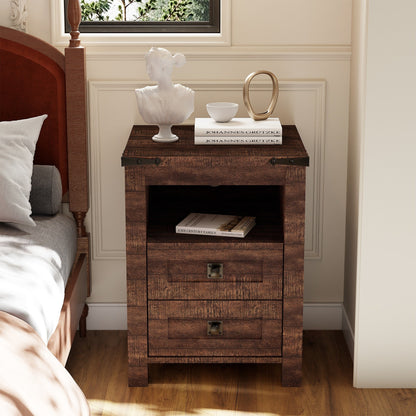 Farmhouse Nightstand with Charging Station, End Table, Side Table
