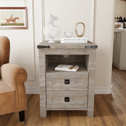 Farmhouse Nightstand with Charging Station, End Table, Side Table