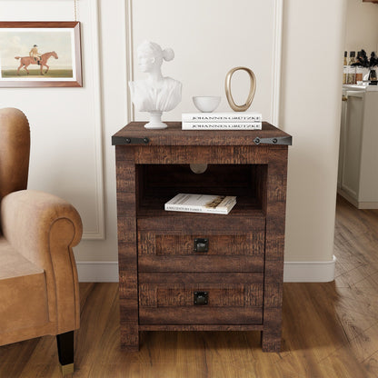 Farmhouse Nightstand with Charging Station, End Table, Side Table