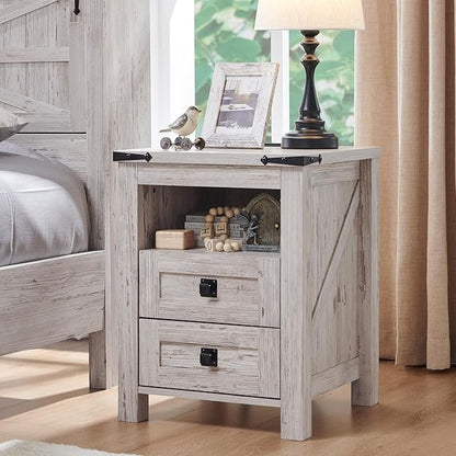 Farmhouse Nightstand with Charging Station, End Table, Side Table