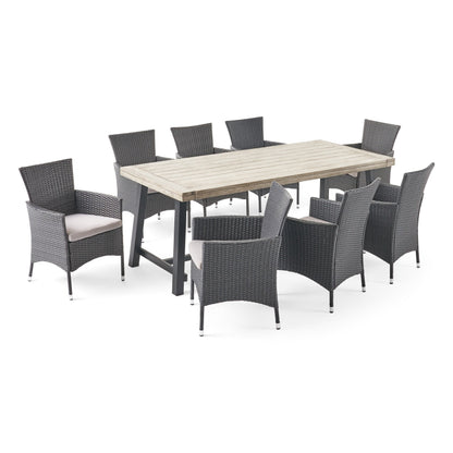Flamingo Outdoor 8 Seater Wood and Wicker Dining Set by Christopher Knight Home