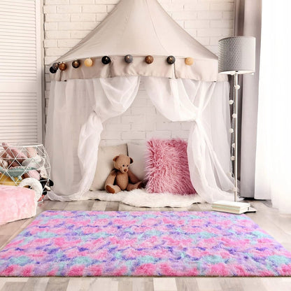 Fluffy Rainbow Nursery Rugs for Girls Kids Play Room Mats
