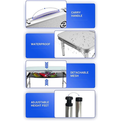 Folding Card Table Adjustable Height, Portable Camping Table Lightweight Aluminum, with Carry Handle for Outdoor, Beach