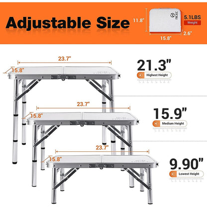 Folding Card Table Adjustable Height, Portable Camping Table Lightweight Aluminum, with Carry Handle for Outdoor, Beach