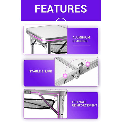 Folding Card Table Adjustable Height, Portable Camping Table Lightweight Aluminum, with Carry Handle for Outdoor, Beach