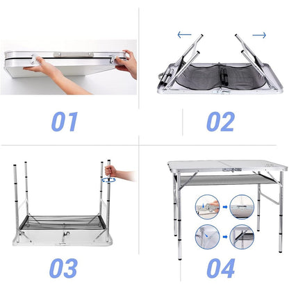 Folding Card Table Adjustable Height, Portable Camping Table Lightweight Aluminum, with Carry Handle for Outdoor, Beach