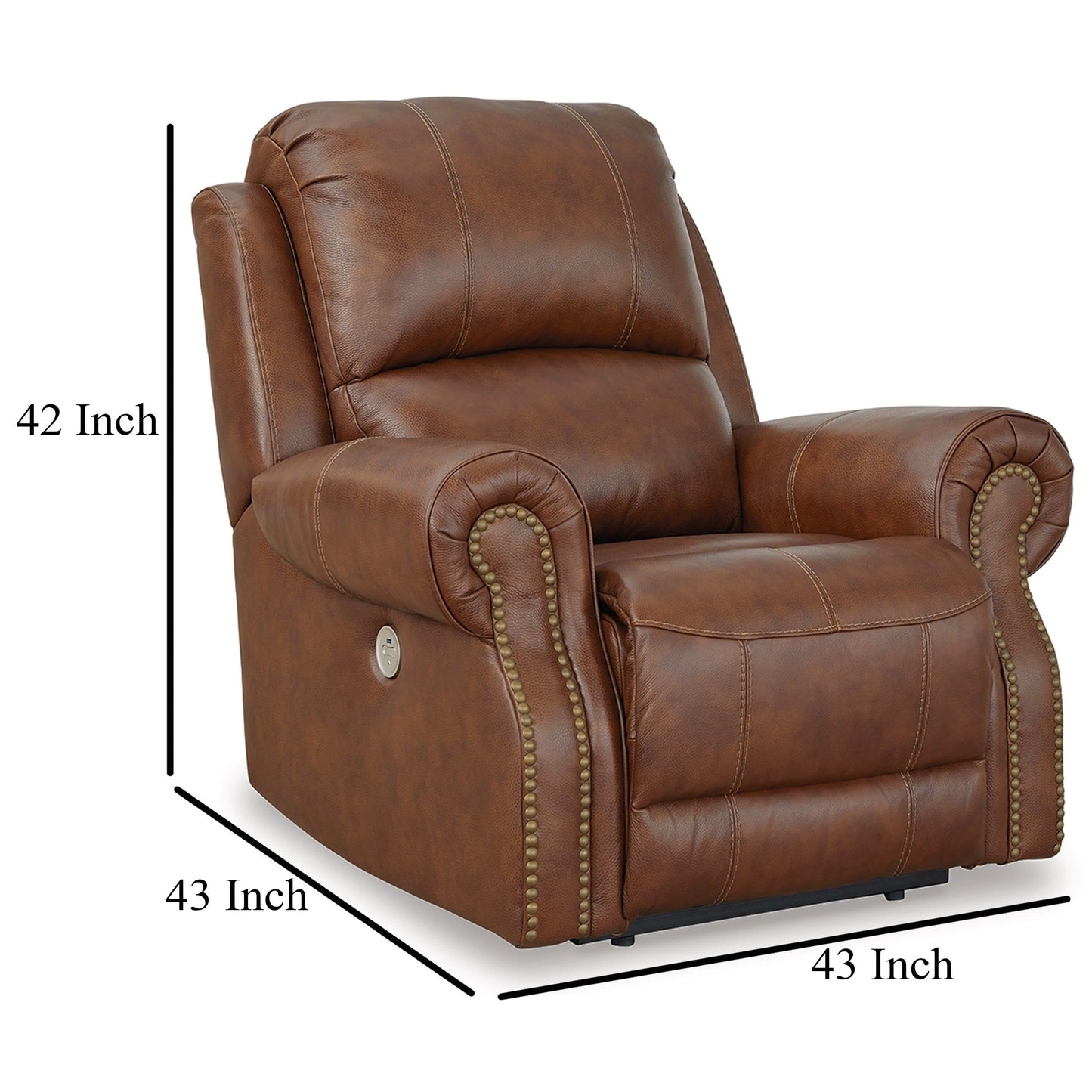Freye Power Recliner Chair, USB, Plush Cushioned Light Brown Leather