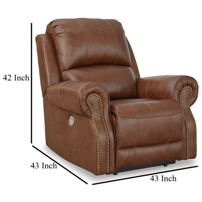 Freye Power Recliner Chair, USB, Plush Cushioned Light Brown Leather