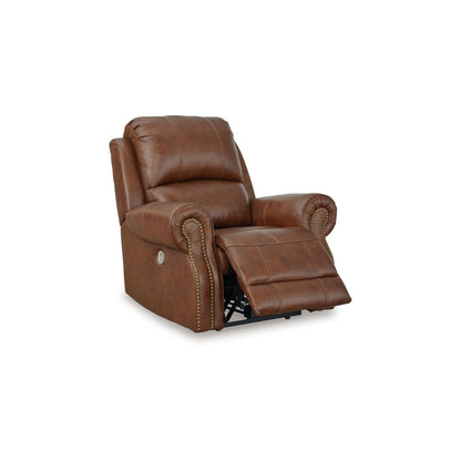 Freye Power Recliner Chair, USB, Plush Cushioned Light Brown Leather