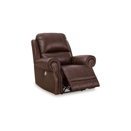 Freye Power Recliner, USB, Zero Wall Dark Brown Leather, Nailhead Trim